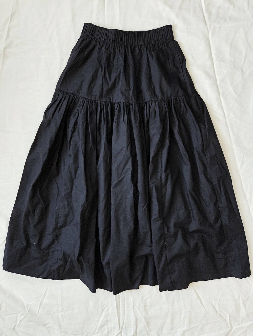 Abercrombie & Fitch Black Tiered Midi Cotton Blend Skirt